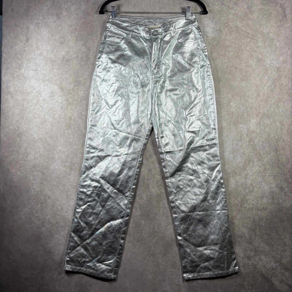 Judith March Jeans Womens Small Metallic Silver Straight Leg High Rise Eclectic